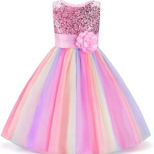 Uhnice Little Girl's Sequin Sleeveless Mesh Rainbow Dress
